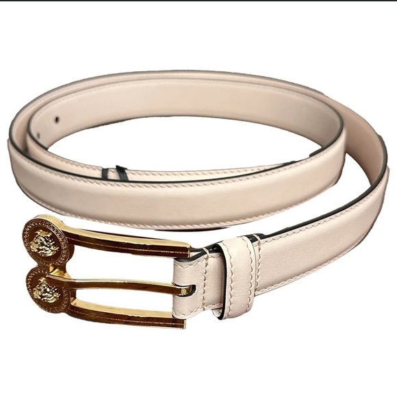 Versace La Medusa Double Coin Logo Beige Leather Belt main image 5